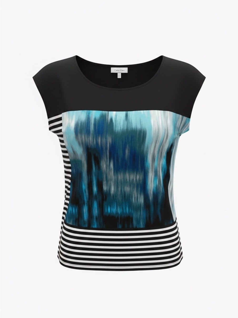 Calvin Klein Black and Teal Abstract Panel Tee